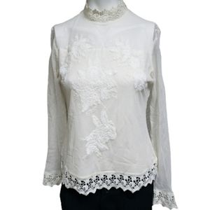 Cream Jolannie small cream embroidered lace tulle shirt blouse size 36